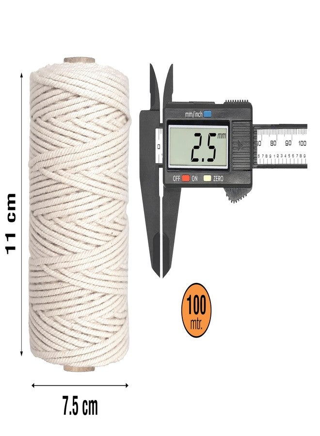 TOWNBUS Macrame Cord 2.5mm | 100 Meters Natural Soft Cotton Rope | Thread for All DIY - Image 3